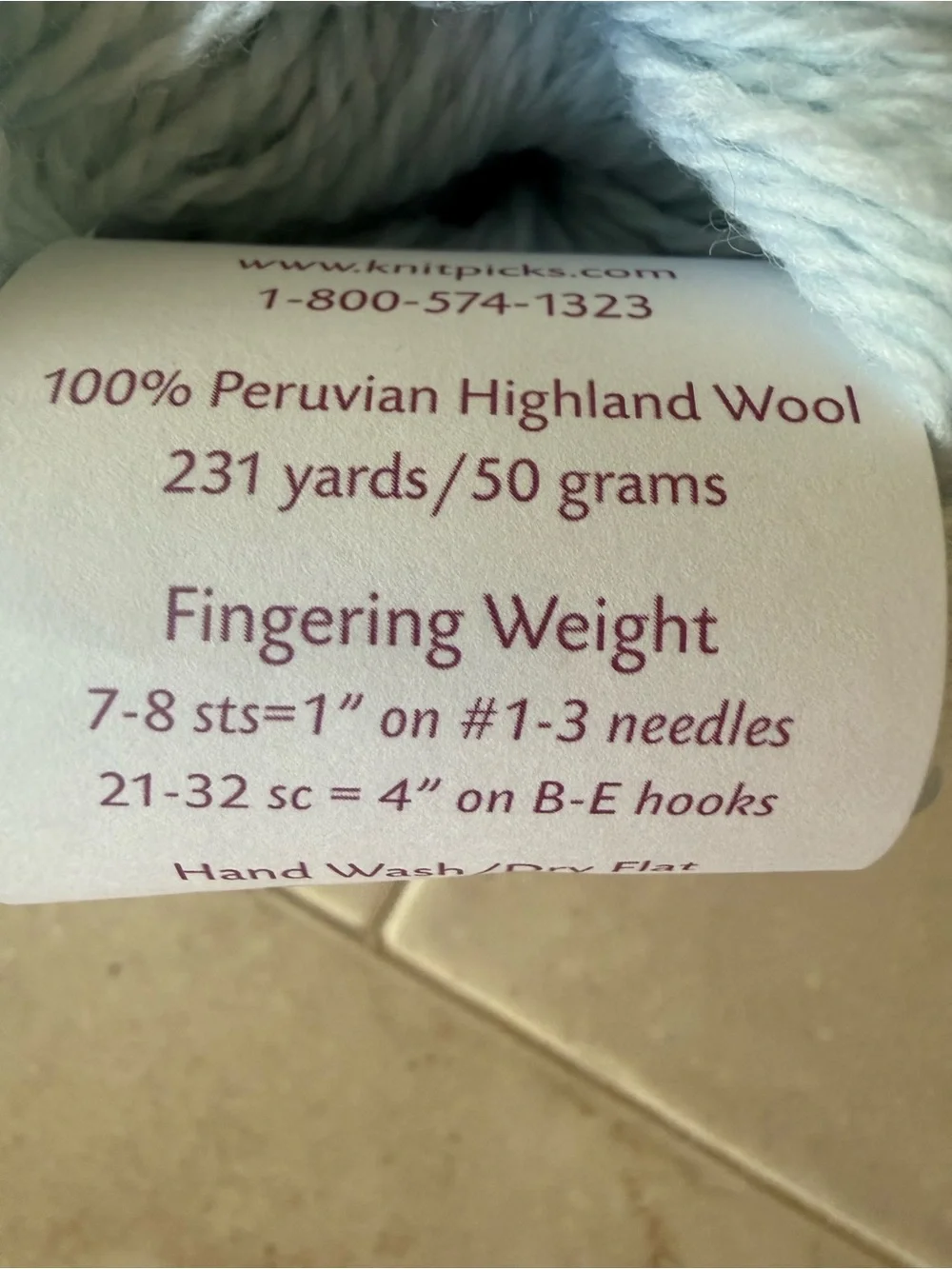 Knit Picks Light Blue Peruvian Highland Wool Yarn - Fingering Weight